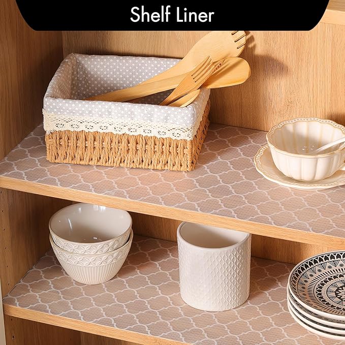 Cooyes Shelf Liner for Kitchen Cabinets – Non-Adhesive Waterproof EVA Liner for Drawers and Cabinets – Durable, Easy-to-Cut Shelf Paper with Modern Pattern