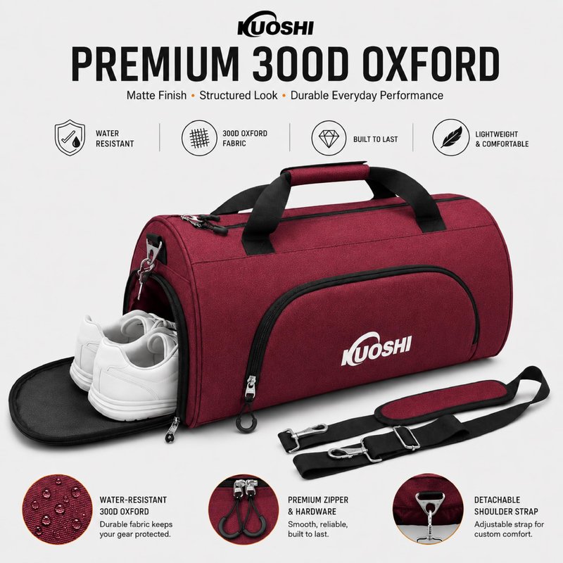 KUOSHI Men's Gym Bag with Shoe Compartment - Sport Duffle Bag for Men & Women, Water Resistant Travel Bag with Wet Pocket, Small Weekender Overnight Bag, Workout Bag with Luggage Sleeve-56L Red