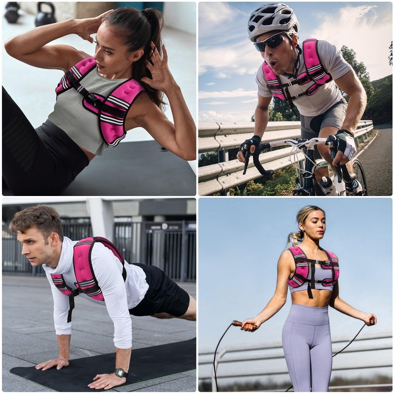 Zeerun Weighted Vest, 6lb/8lb/10lb/12lb/15lb/18lb/20lb/24lb/30lb for Men Women, Reflective Stripe Adjustable Buckle, Comfortable Durable Rucking Vest for Walking Running Strength Training, 30LBS-Pink