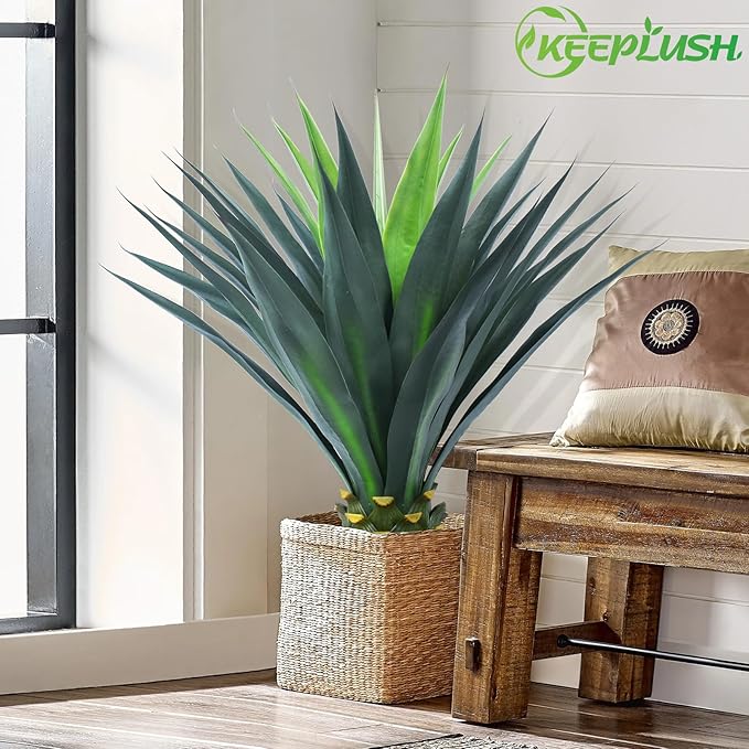 3ft Artificial Agave Plant, 38 Inch Tall Faux Agave Plants in Black Pot, Fake Floor Plant Outdoor Indoor for Front Porch Patio Home Office Door Step Hotel Desert Style Decor 2PCS