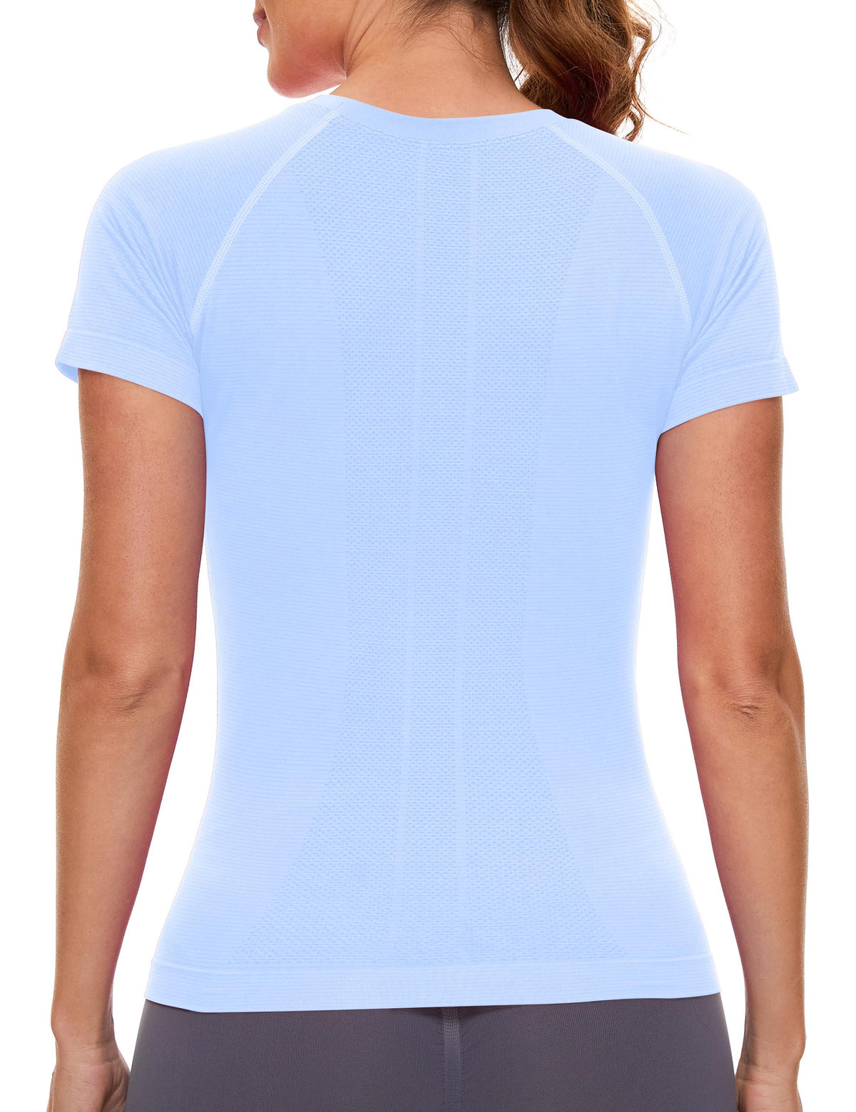MathCat Seamless Workout Tops for Women, Compression Shirt Women Short Sleeve Shirts Athletic Running Yoga Breathable SkyBlue