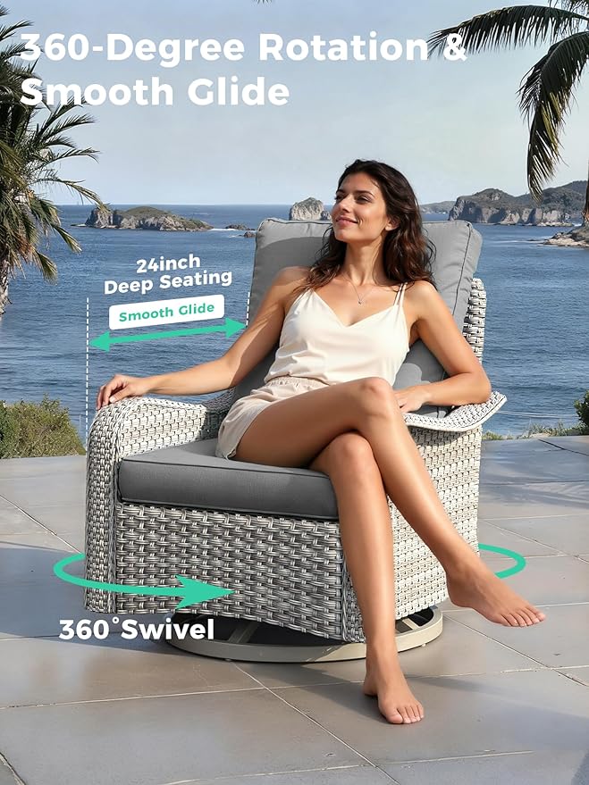 13 Piece Outdoor Wicker Rattan Sectional Sofa Set with Swivel Chairs & Fire Pit Table, 9-Seats with 4" Thickened Cushions & Coffee Table, All-Weather PE Rattan for Garden, Backyard, Porch, Grey