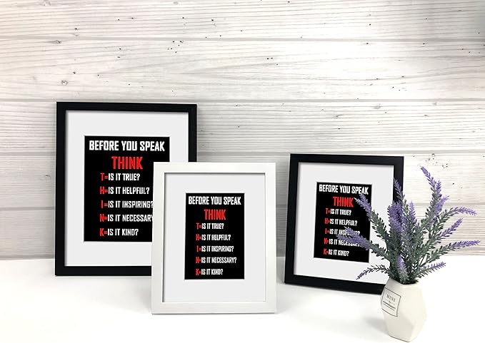 Wieco Art Think Quotes Wall Art Inspirational Canvas Print Motivation Classroom Decor With Black Frame and Real Glass for Home Office Wall Decoration