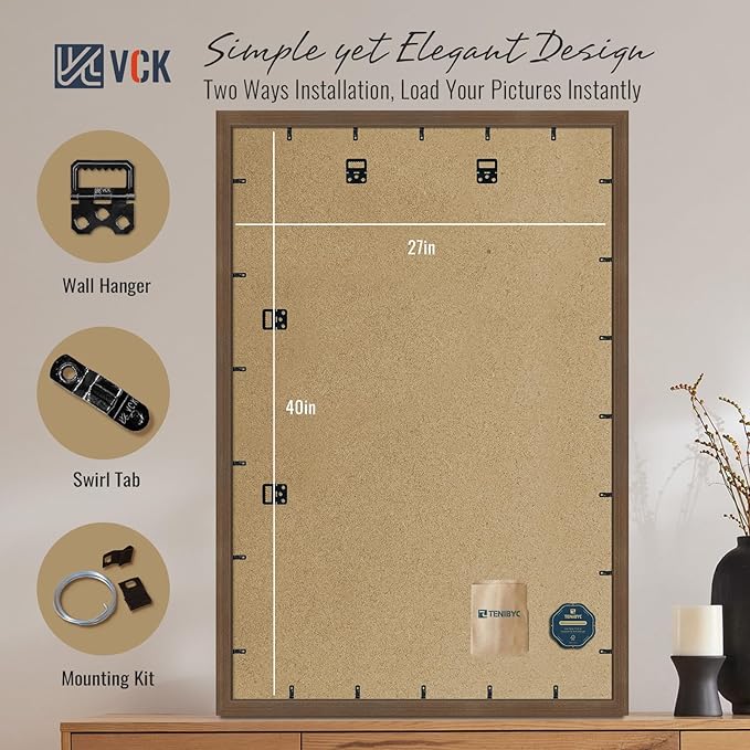 VCK 27x40 Brown Poster Frames 3 Pack, High-End Wood Wide Border Picture Frame,Multi-Directional Display Family Photos, Office Prints, Studio/Gallery/Home Artwork