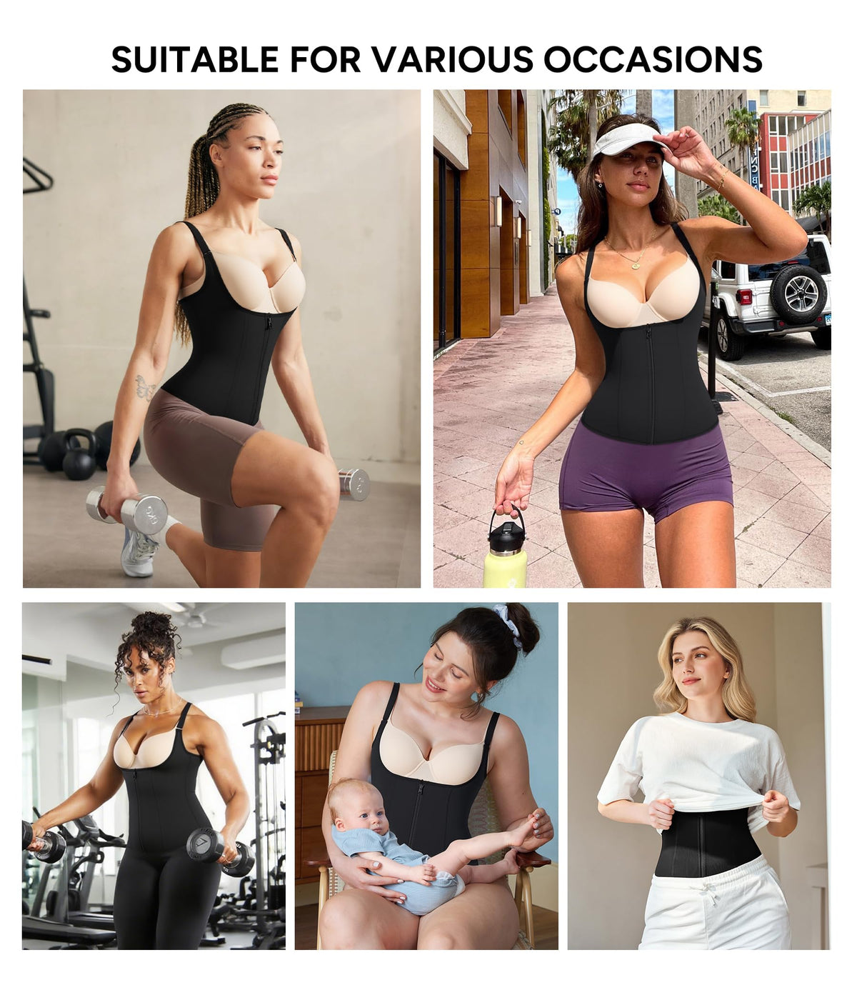 Nebility Women Waist Trainer Corset Zipper Vest Body Shaper Cincher Tank Top with Adjustable Straps (3XL, Black)