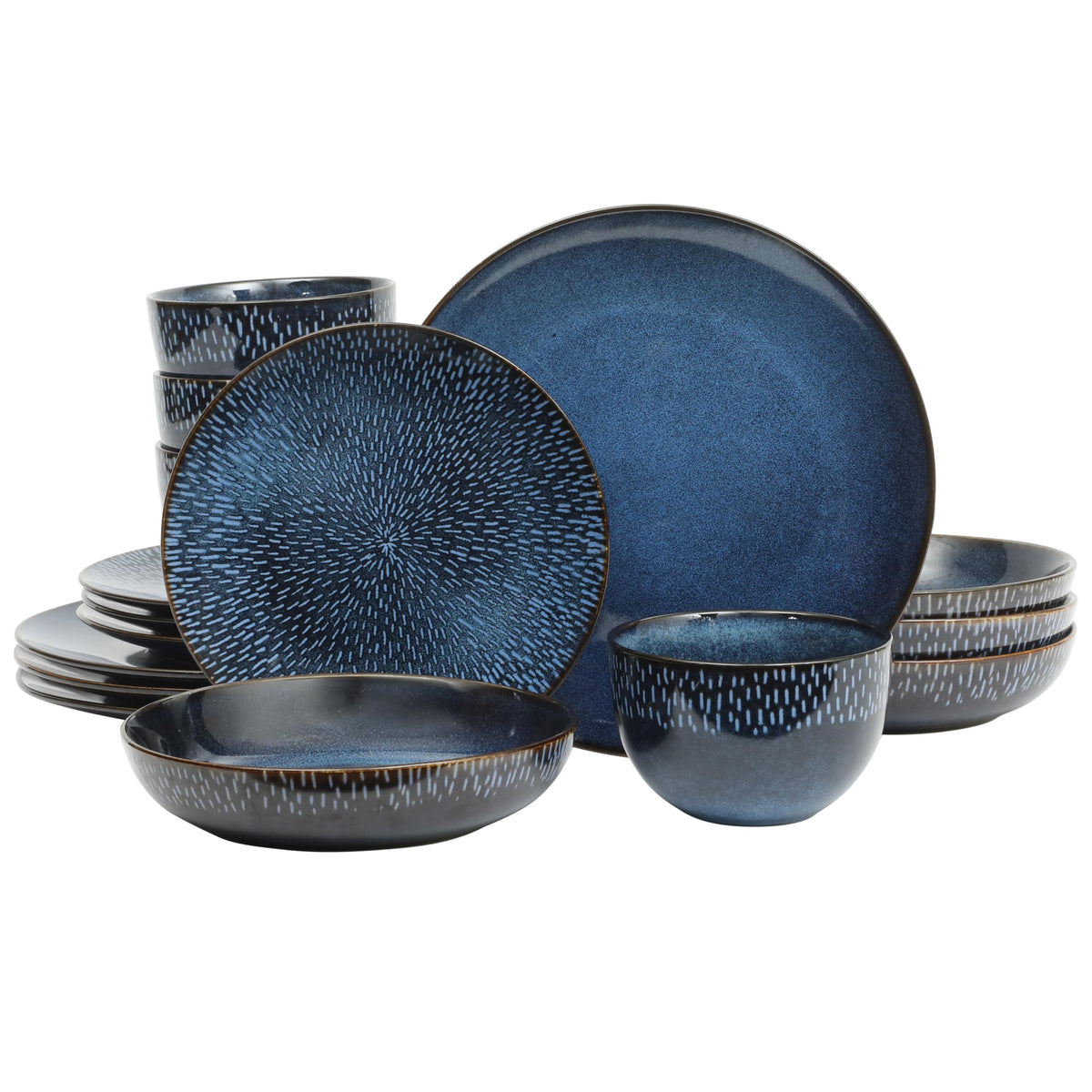 Gibson Elite Gelston Stoneware Matte Reactive Glaze 16 Piece (Service for 4) Plates and Bowl Dinnerware Set - Grey