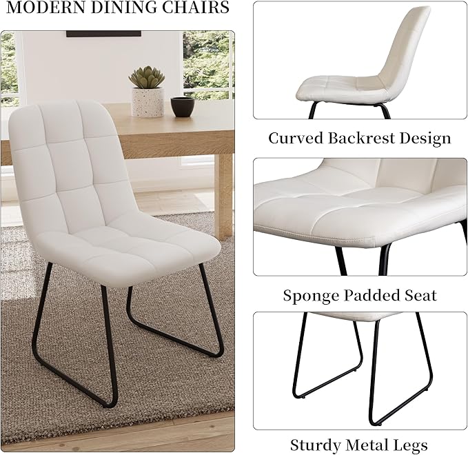 45.3 Inch Round Dining Table Set for 4, Mid Century Modern Small Coffee Set for Dining Room Kitchen Apartment (Light Walnut + 4 U-Shaped White Chairs)