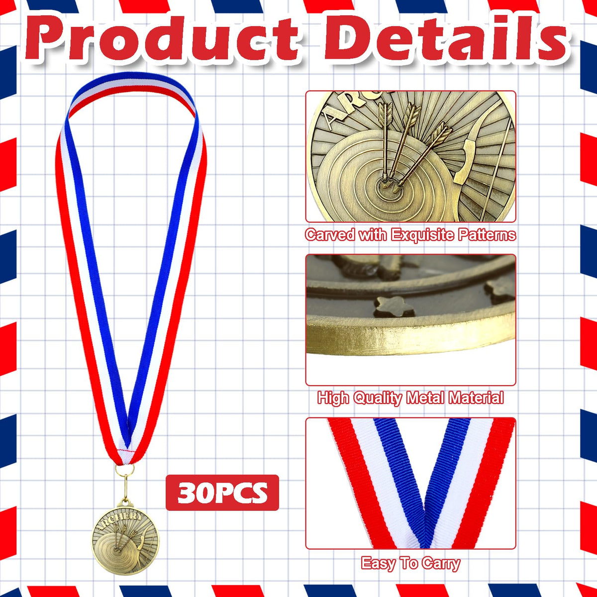 Remuuly 30 Pcs Award Medals Bulk 2'' Gold Trophy Award Winner Metal First Place with Neck Ribbons Award Prize Gift for Tournaments Match Sports Competition Teams Adult