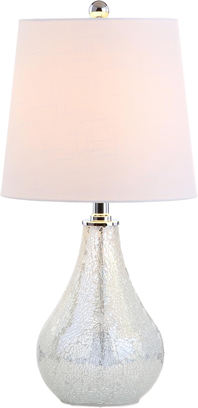 JONATHAN Y 20.5" Mosaic White Coastal Mini LED Table Lamp for Living Room Office, White Linen Drum Shade, Modern Mother of Pearl Bedside Nightstand Lamp, LED Bulb Included (JYL1024B)