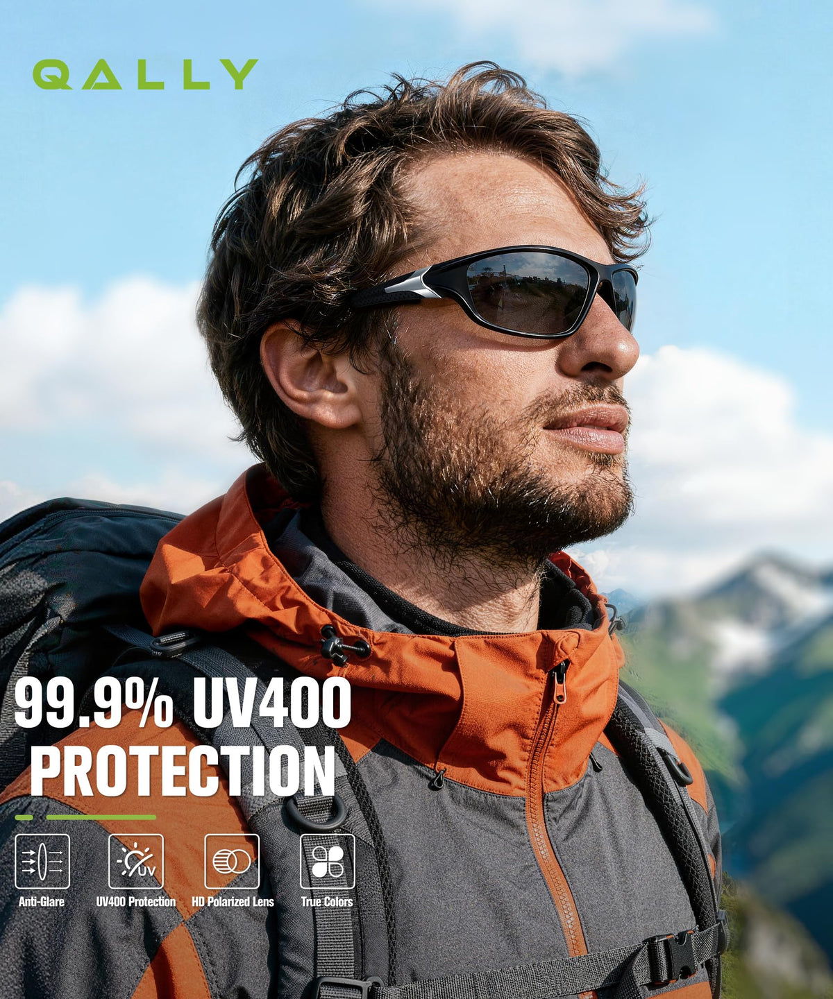 QALLY Polarized Sunglasses Men Sports Sunglasses for Men UV400 Sunglasses for Driving Golf Cycling Fishing Running