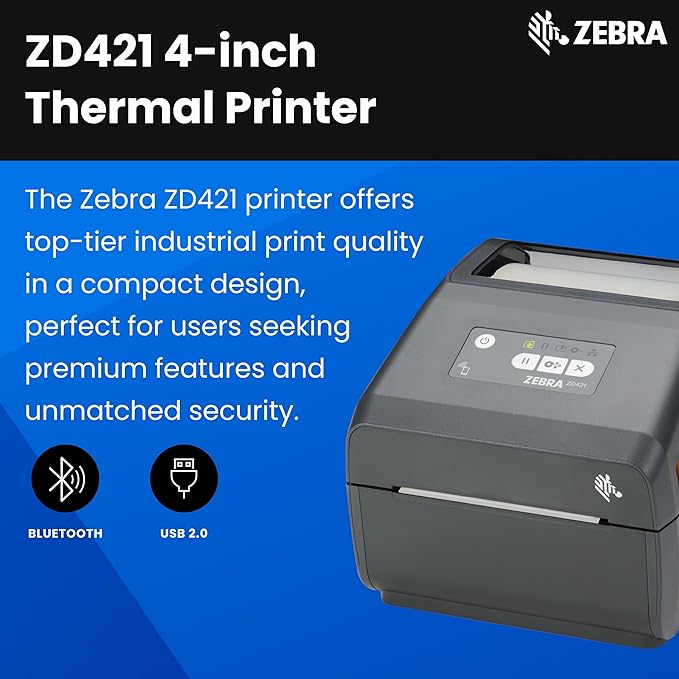 Zebra ZD421 Direct Thermal Label USB Printer 203 DPI ZD4A042-D01M00EZ