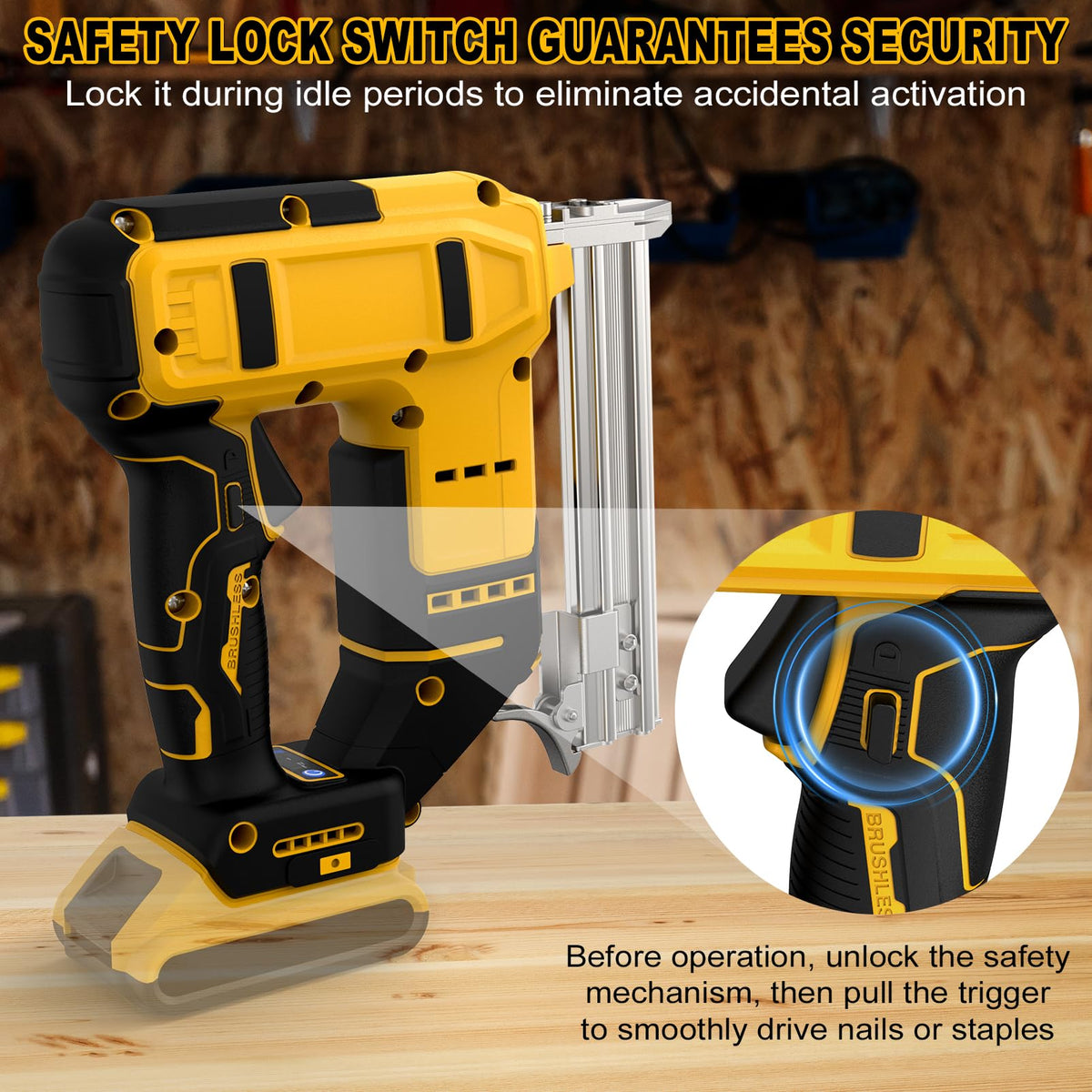 18 Gauge Cordless Brad Nailer for Dewalt 20V MAX Battery, Battery Powered Nail Gun with 1000 Nails, Electric Nail Gun for Woodworking & Home Improvement (No Battery)