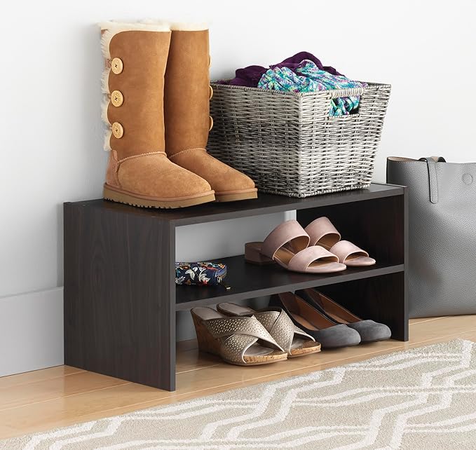 Whitmor Wood Stackable 2-Shelf Shoe Rack, 24 INCH, Espresso，2 Pack