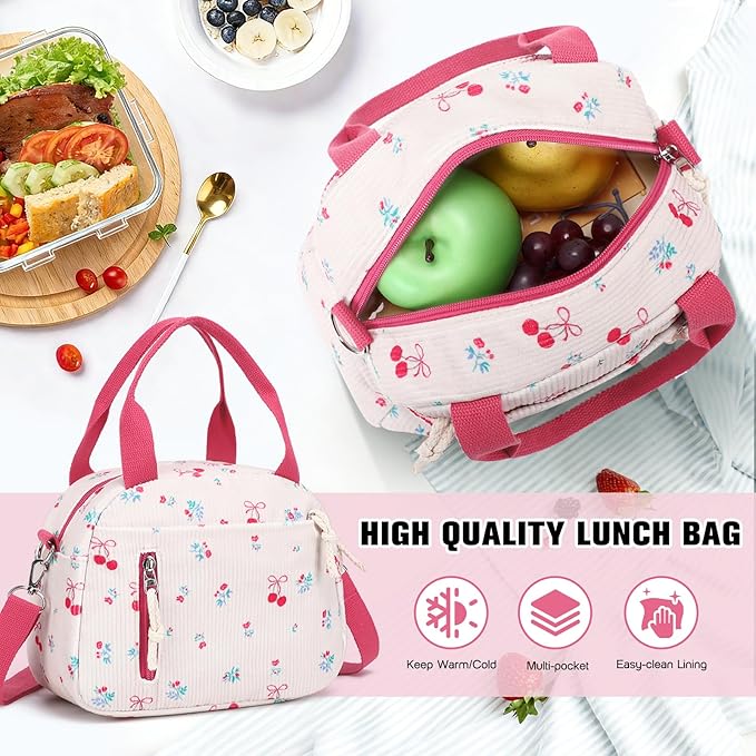 Bevalsa Backpack for Gilrs, 3PCS Corduroy Kids Backpack Set with Lunch Box & Pencil Pouch, Bookbag Daypack Laptop Bag for Women Teens Elementary Middle High School