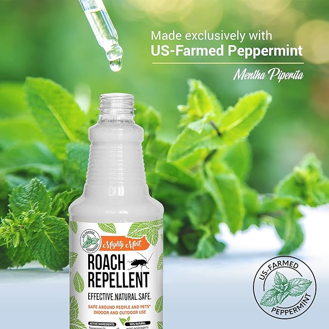 Mighty Mint Peppermint Oil Roach Repellent Spray – Natural Cockroach Killer for Indoor & Outdoor Use – Plant-Based Insect & Pest Control – 16 oz (Pack of 2)
