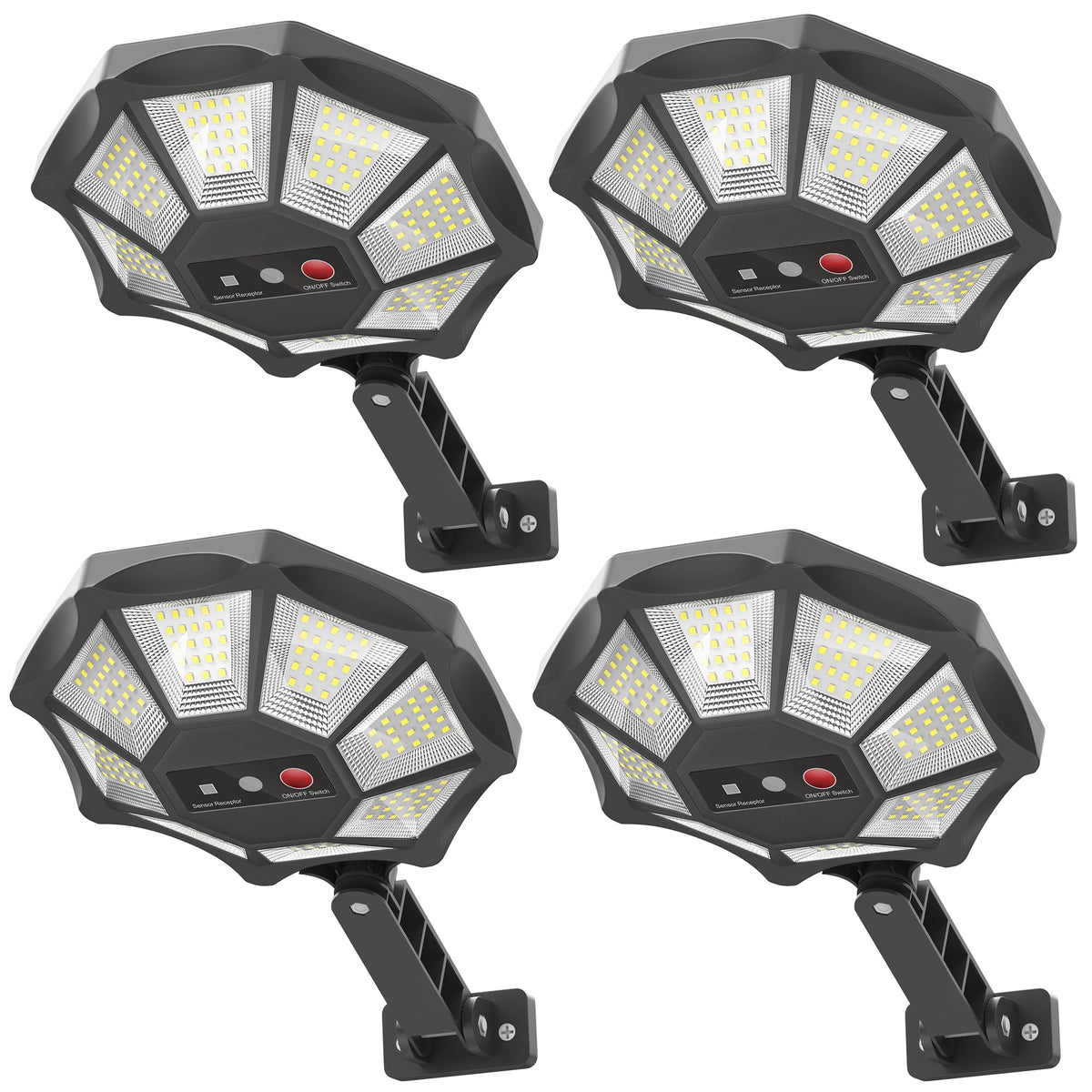 OKPRO Solar Lights Outdoor, 168LED 6500K Flood Light Dusk to Dawn, 8 Sides Solar Outdoor Lights with Motion Sensor, IP66 Waterproof Solar Street Lights Outdoor for Yard, Pools(4 Pack)