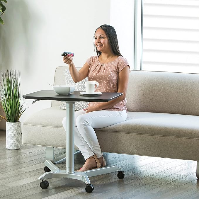 Seville Classics Airlift Height Adjustable Pneumatic Laptop Sit Stand Desk Mobile Rolling Cart, Computer Workstation for Home Office, Classroom, Espresso, 28" XL Desktop (New Model)