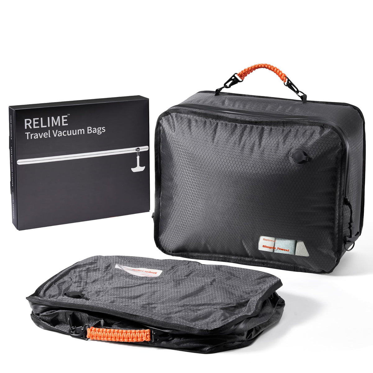 Relime Apex Series Vacuum Bags for Travel Luggage, 180° Open, Reusable Compression Bags for travel Pack, Vacuum Seal Packing Cube for Cloth (1Medium+Pump)