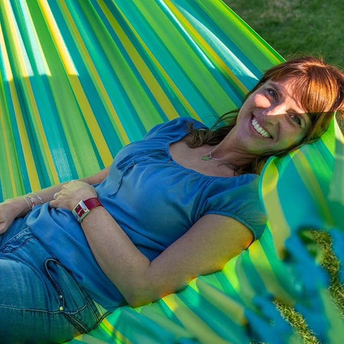 LA SIESTA® - Large Double Brisa Classic Hammock & Elipso Stand - Larch Wood Hammock Stand - Weather & Tear Resistant - Backyard Outdoor Hammock with Stand - 2-Person, Max 355 Lbs, Lime