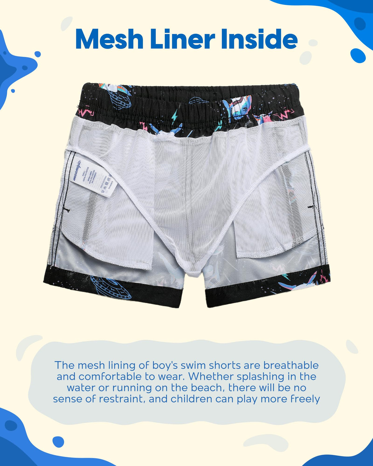 maamgic Boys Swim Trunks Toddler Swim Shorts Little Boys Bathing Suit Swimsuit Toddler Boy Swimwear Shark Black 14-16 Years