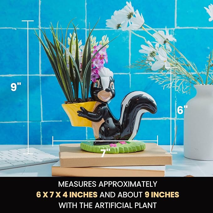 Silver Buffalo Disney Bambi Flower Skunk 6-Inch Ceramic Planter with Artificial Succulent | Faux Indoor Plants for Desk Shelf