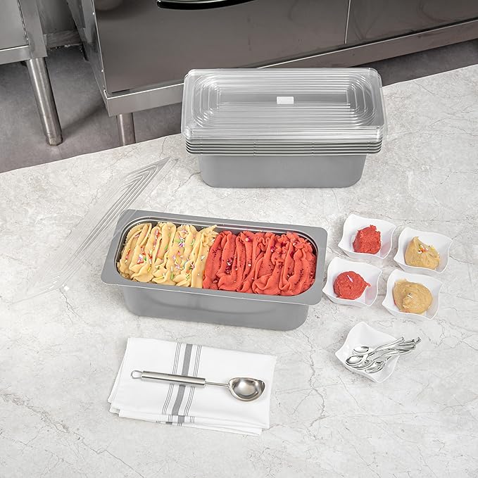 Restaurantware Ice Cream Container 25 Count 5.28 Liter Plastic Frozen Dessert Tub Rectangular Durable Storage Gray