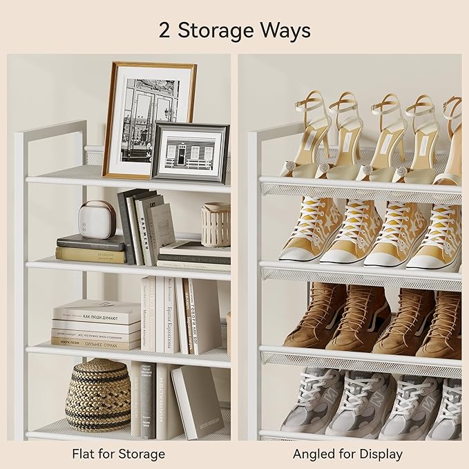 Nunsino Shoe Rack,10 Tier Metal Shoe Organizer,Max Holds 50 Pairs,Heavy Duty Shoes Shelf for Garage, Entryway, Closet,White