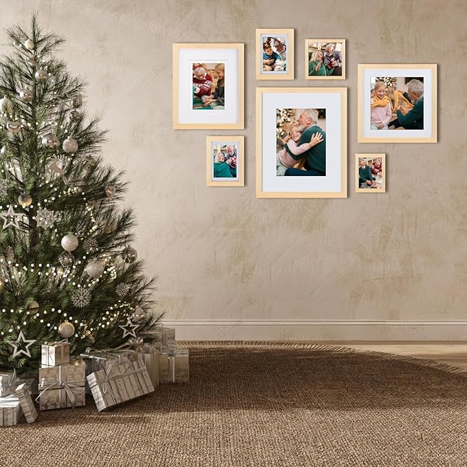 Egofine 11x14 Picture Frame Natural Wood Made of Solid Wood with Plexiglass, Display Pictures 5x7/8x10 with Mat or 11x14 Without Mat, for Tabletop and Wall Mounting Photo Frame