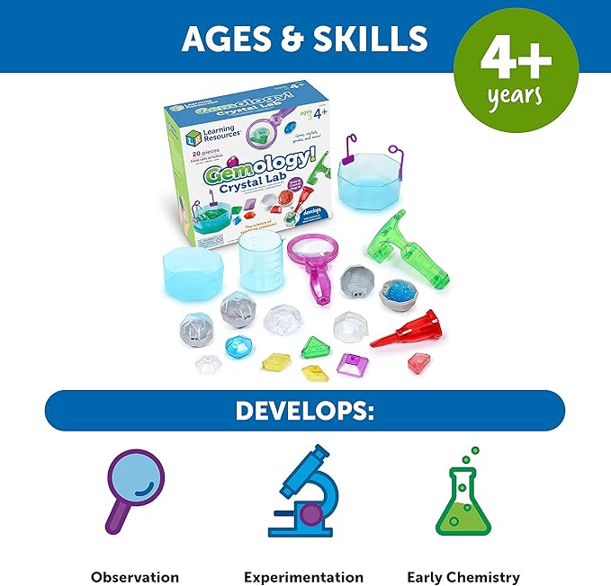 Learning Resources Gemology! Crystal Lab - 20 Pieces, Ages 4+ STEM Toys, Early Science, Science Kit for Kids, Fun Gifts for Kids