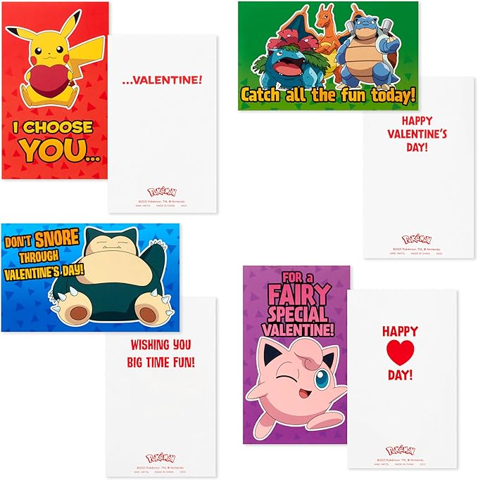 Hallmark Pokémon Valentines Day Cards and Mailbox for Kids School Classroom Exchange (1 Box, 32 Valentine Cards, 35 Stickers, 1 Teacher Card)