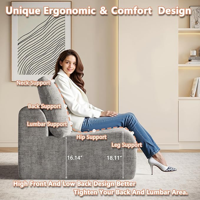 EASE MOOSE Boneless Couch for Living Room, Sectional Cloud Sofa, Modular Cloud Couch, 3-Seater Deep Seat Sofas with Pillow for Bedroom, Apartment, No Assembly Required, Chenille (Light Grey)