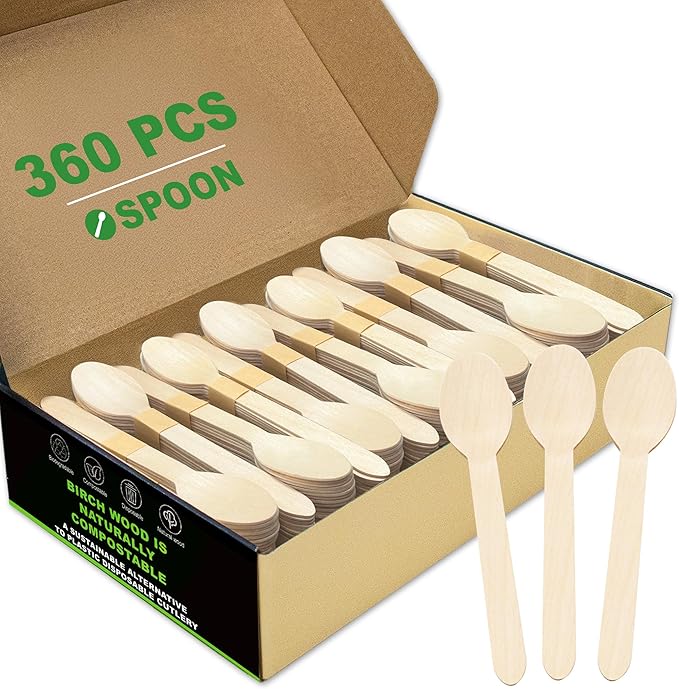360 Pcs Disposable Wooden Spoons, Compostable Spoon Set