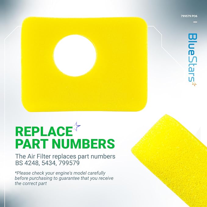 BlueStars 6 Pcs 799579 Air Cleaner Foam Filter