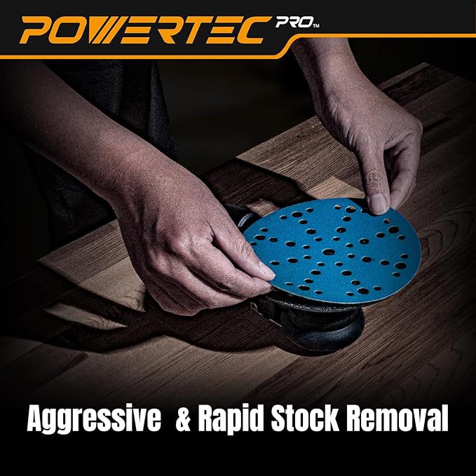 POWERTEC PRO 46101C 50PK 6 Inch 49 Holes Sanding Disc & Abrasive Cleaning Stick, 80 Grit Ceramic Hook and Loop Backing Sandpaper for Festool Random Orbital Sanders-Automotive, Metal, Woodworking