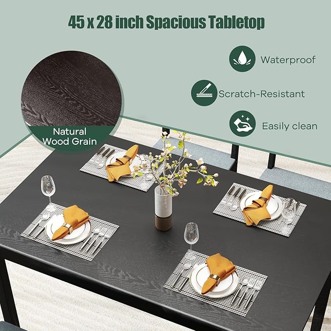 NAFORT Kitchen Table Set for 4, Mid-Century Modern Dining Table and Chairs Set of 4, Farmhouse Dinner Table Set w/ 4 Upholstered Chairs, Rubber Wood Dinette Set for Kitchen& Dining, Restaurant