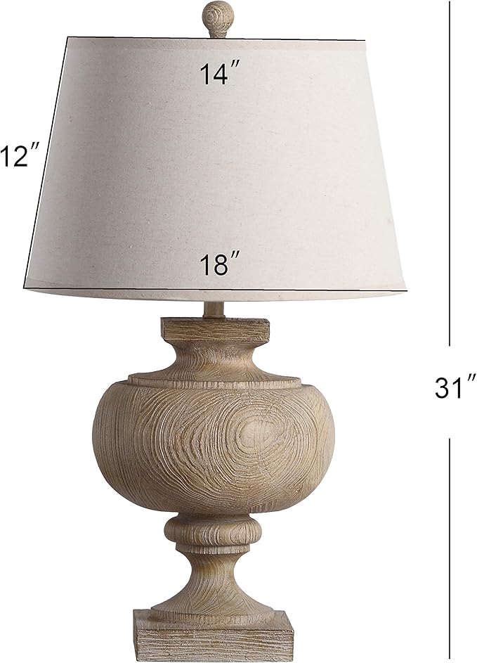 SAFAVIEH Lighting Collection Prescott Rustic Farmhouse Wood Finish 31-inch Bedroom Living Room Home Office Desk Nightstand Table Lamp (LED Bulb Included)