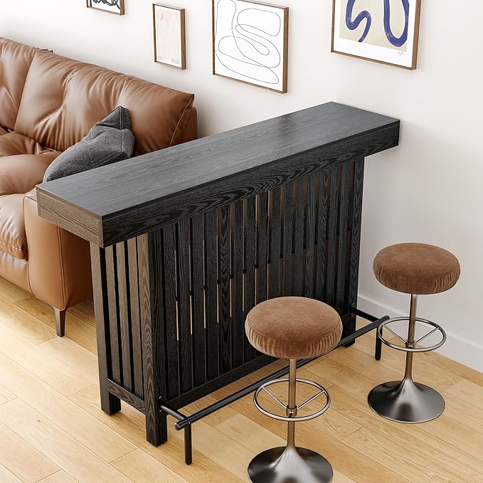 LITTLE TREE 63-Inch Home Bar Table, 2-Tier Storage Shelf Mini Bar Unit, Kitchen Pub Table, Small Indoor Bar Counter, Black