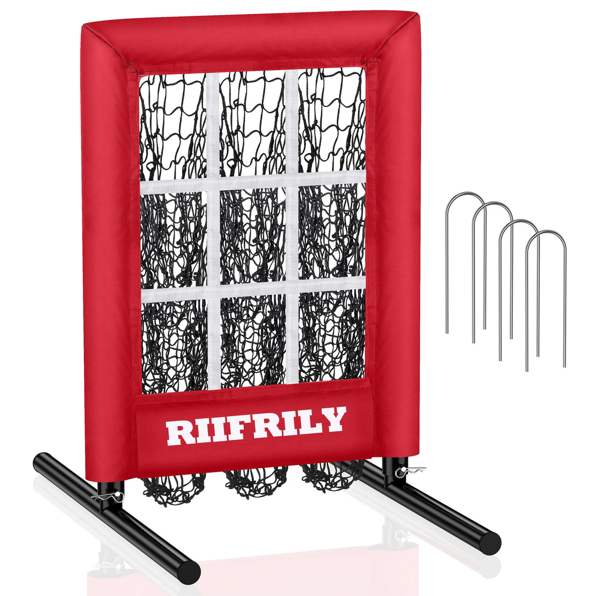Heavy-Duty 9 Hole Baseball Pitching Net with Pitching Target Pockets, Regulation Size Strike Zone, Portable Adjustable Height Pitcher Training Equipment for Baseball/Softball Practice