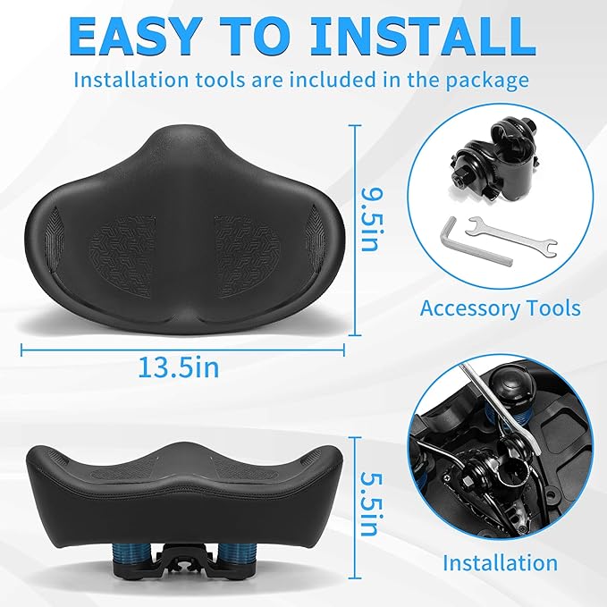 Noseless Oversized Bike Seat for Men Women Comfort, Extra Wide Padded Bicycle Seat Cushion, Large Comfortable Bike Saddle for Peloton, Stationary Exercise Bike, Beach Cruiser, City Bike, Ebike