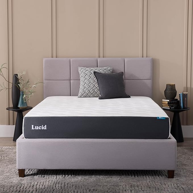 LUCID 10 Inch Memory Foam Mattress - Plush Feel - Infused with Bamboo Charcoal and Gel - Bed in a Box - Temperature Regulating - Pressure Relief - Breathable - California King Size
