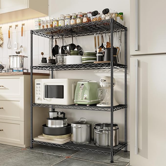 DurayLoly 4- Shelf Metal Shelving Unit Adjustable Storage Shelves Heavy Duty Garage Shelving Steel Wire Shelving for Laundry Bathroom Kitchen Pantry Closet Garage Black, 35.6Wx16Dx54H,2pc