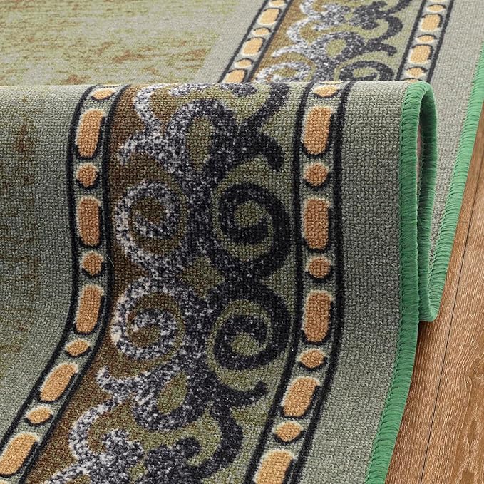Antep Rugs Alfombras Bordered Modern 3x5 Non-Slip (Non-Skid) Low Pile Rubber Backing Indoor Area Rug (Green, 3' x 5')