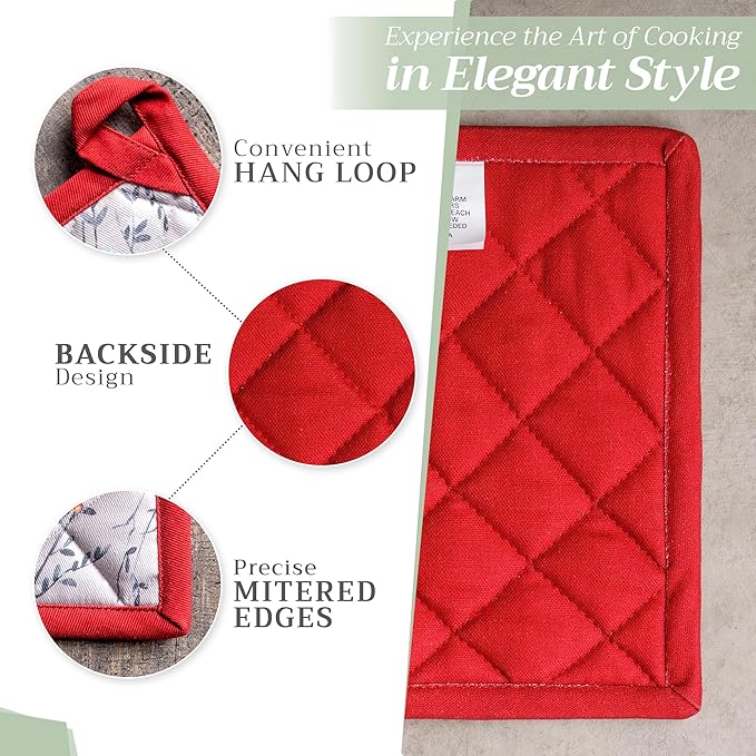Maison d' Hermine Pot Holders Set 100% Cotton Heat Resistant Potholders 8" x 8" Hot Pads with Loop for Thanksgiving Christmas Decorations BBQ Baking Handling Hot Pans (Pack of 2, Fairy Christmas)