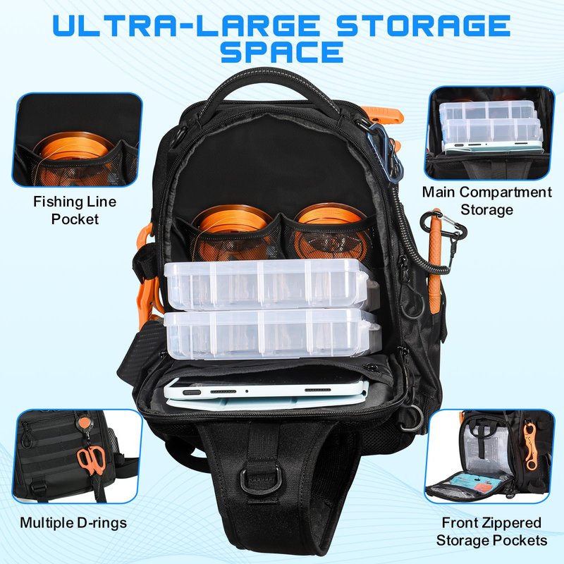 BAIXIXIG 18L Fishing Sling Bag with Removable Lure Wraps and Rod & Beverage Holder, Tackle Bag for Fishing Gear