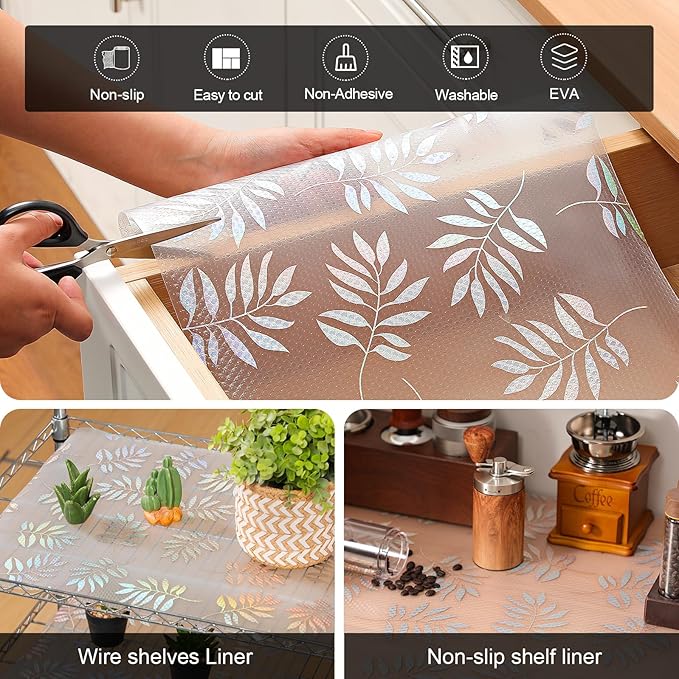 Cooyes Shelf Liner – Premium Non-Adhesive Cabinet & Drawer Liner for Kitchen – Waterproof Shelf Paper with Modern Pattern – Durable EVA Cabinet Mat – Easy to Cut （17.5" W x 197" L）