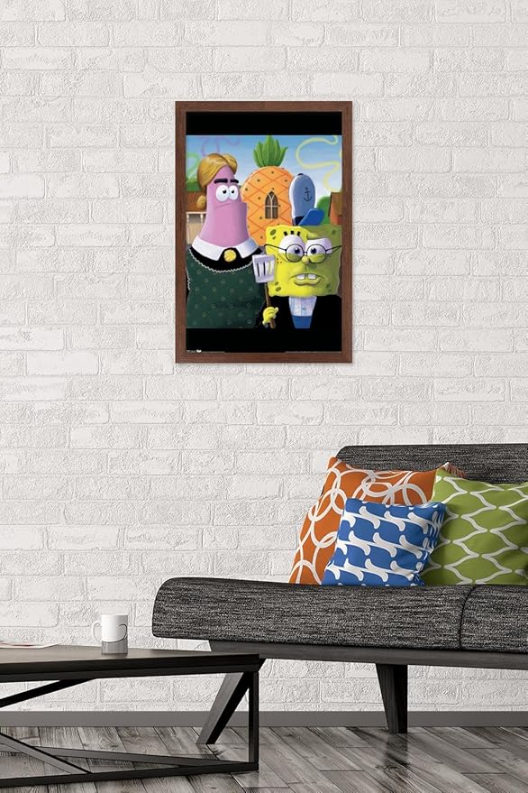 Trends International Nickelodeon Spongebob - American Gothic Wall Poster, 14.725" x 22.375", Mahogany Framed Version