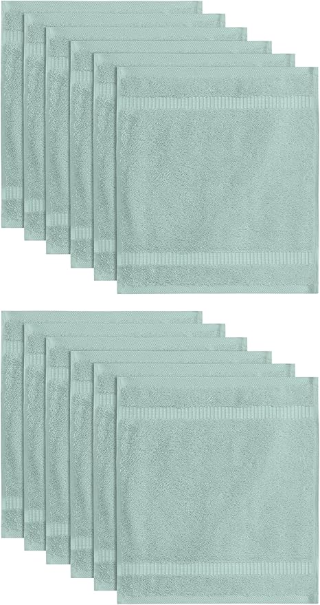 SALBAKOS 100% Turkish Cotton Washcloth Set of 12 13x13 inch | Heirloom Quality | Hotel & Spa Collection | Ultra Soft, Super Absorbent, Washcloth Towels | Made in Turkey (Seafoam Green, 12 Washcloths)