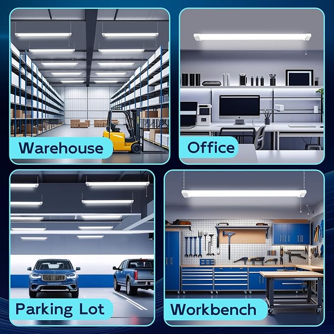 hykolity 4 Pack 4FT LED Shop Light, Linkable Utility Shop Lights, 42W, 5000K Daylight White Shop Light for Garages, Workshops,Hanging or FlushMount, Power Cord with Pull Chain Switch, ETL