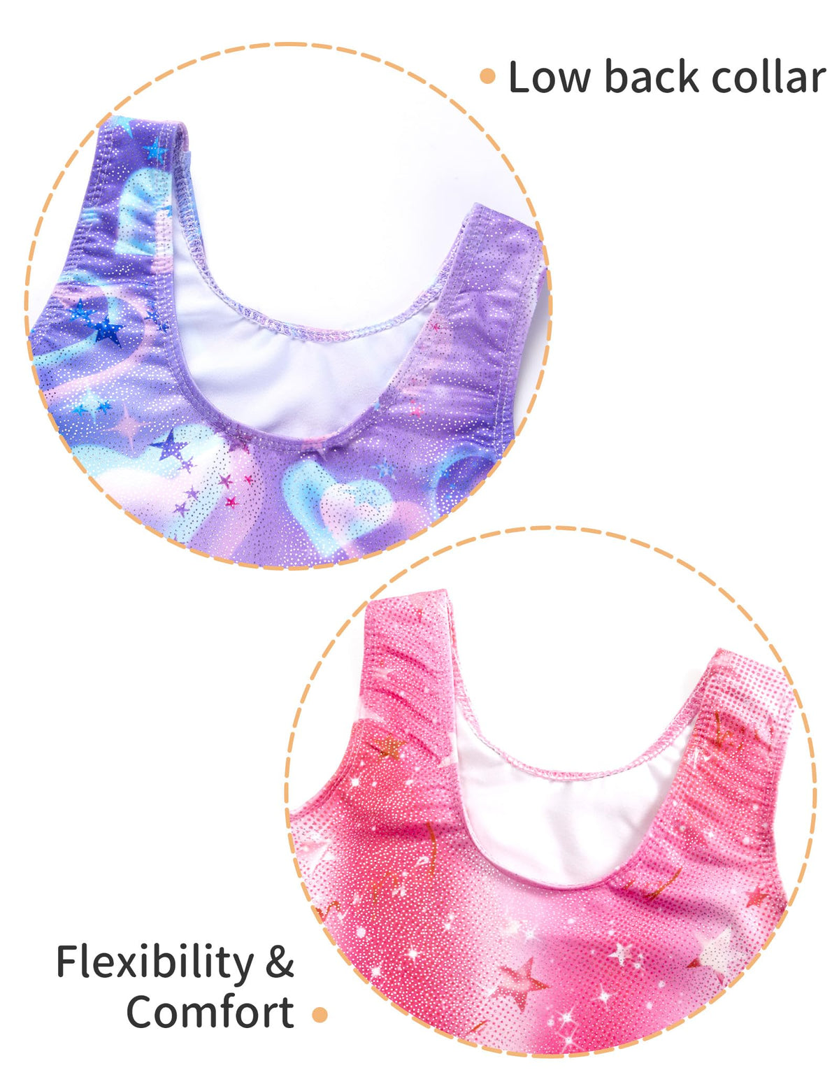 Nokecina Girls Gymnastics Leotards Size 7-8 Years Old 2 Packs Athletic Unitard Sparkly Workout Bodysuit with Shorts