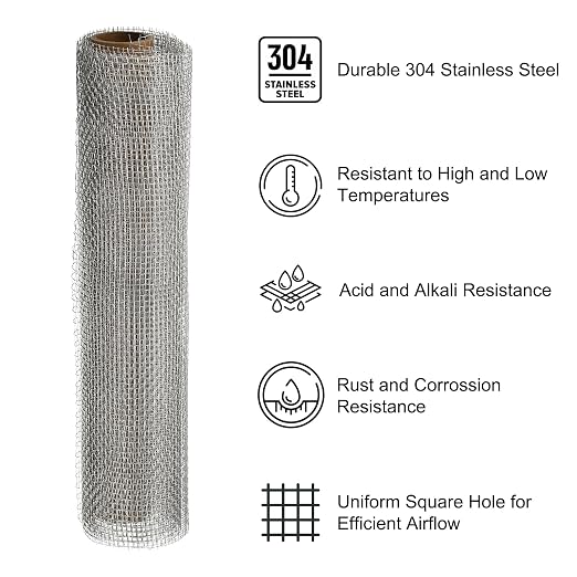 PATIKIL 40" L x 10" W Woven Wire Mesh, 10 Mesh 304 Stainless Steel Air Vent